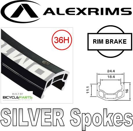 Alex Rims Alexrims 24-inch DM18 Bicycle Rim, Silver Spokes, Black Body, Front Track Hub, 36H, Rim Brake, 100mm OLD For Road Cycling