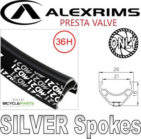BICYCLE PARTS - WHEEL - 29ER ALEX MD21 36H P/J BLACK RIM, FRONT DYNAMO Q/R (100MM OLD) 6 BOLT DISC SEALED SP BLACK HUB, MACH 1 SILVER SPOKES