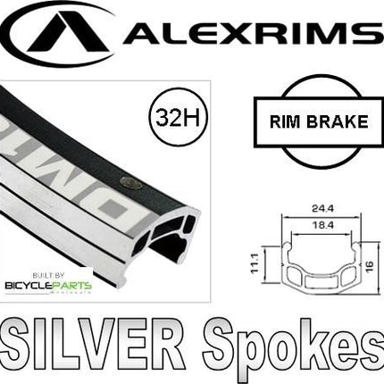 Alex Rims 26" Front Wheel For Cycling - Double Wall Eyeleted Rim, Alloy Hub, Silver Spokes, Rim Brake Compatible - Durable Bicycle Part