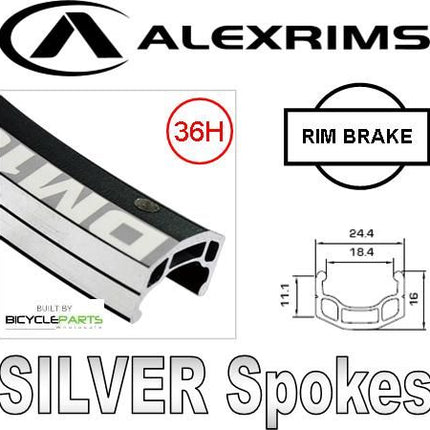 Alex Rims Alexrims 700C DM18 Bicycle Rim Brake Wheel - 36 Spoke Holes, Black With Silver Hub And Spokes - 100mm Front Nutted Axle - Lightweight Alloy