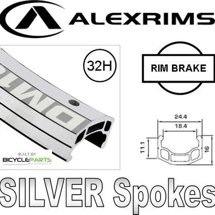 Alex Rims WHEEL - 700C ALEX DM18 D/w 32H A/v EYELETTED M/e SILVER RIM, TRACK FIXED/FIXED 3/8 NUTTED (120MM OLD) SEALED NOVATEC SILVER HUB, MACH1 SILVE