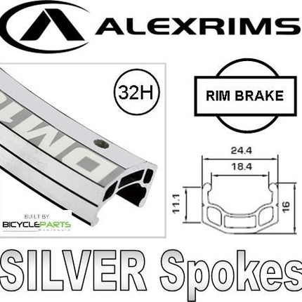 Alex Rims WHEEL - 700C ALEX DM18 32H SILVER RIM, SCREW - ON MULTI Q/r (126MM OLD) LOOSE BALL KK RIVAL SILVER HUB, MACH 1 SILVER SPOKES