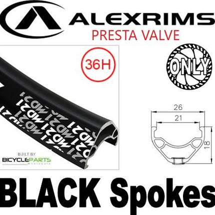 BICYCLE PARTS - WHEEL - 29ER ALEX MD21 36H P/J BLACK RIM, FRONT DYNAMO Q/R (100MM OLD) 6 BOLT DISC SEALED SP BLACK HUB, MACH 1 BLACK SPOKES