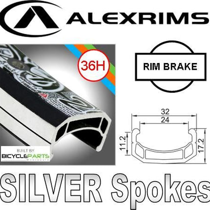 Alex Rims Alexrims DM18 24" Bicycle Wheel Rim 36H Black 8-10 Speed Disc Hub Silver Spokes