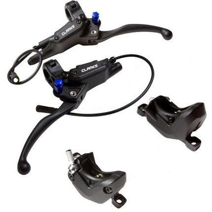 BICYCLE PARTS - CLARKS CARGO HYDRAULIC DISC BRAKE SET WITH MOTOR SHUT OFF, 2 PISTON, 1X1 CONFIGURATION; 1XFRONT 180MM & 1XREAR 180MM + 2 X ROTORS (2.3MM) + SHUT - OFF, ALSO COMPATIBLE FOR NON - EBIKE