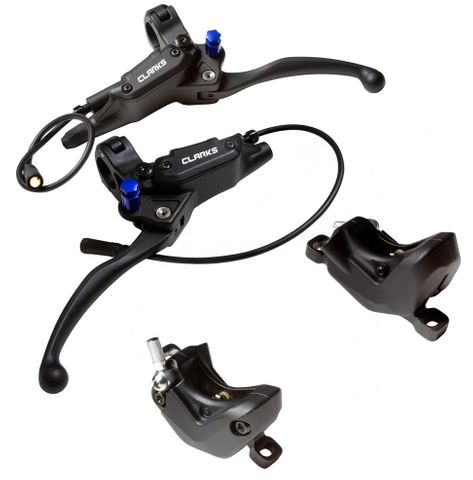 BICYCLE PARTS - CLARKS CARGO HYDRAULIC DISC BRAKE SET WITH MOTOR SHUT OFF, 2 PISTON, 1X1 CONFIGURATION; 1XFRONT 180MM & 1XREAR 180MM + 2 X ROTORS (2.3MM) + SHUT - OFF, ALSO COMPATIBLE FOR NON - EBIKE