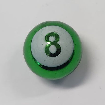 BICYCLE PARTS - VALVE CAP, GREEN 8 BALL, ALLOY ANODISED, A/V (SOLD INDIVIDUALLY)