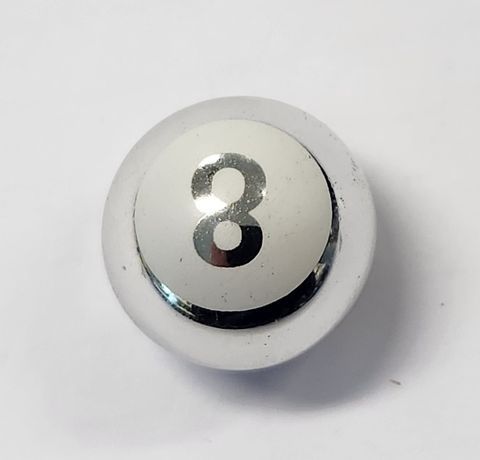 BICYCLE PARTS - VALVE CAP, SILVER 8 BALL, ALLOY ANODISED, A/V (SOLD INDIVIDUALLY)