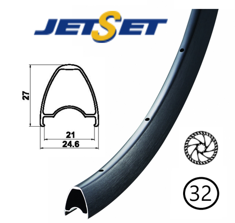 BICYCLE PARTS - RIM 700C X 21MM - JETSET JS - 919 - 32H - (622 X 21) - PRESTA VALVE - DISC BRAKE - D/W - BLACK - (TUBELESS READY) - QUALITY JETSET RIM MADE IN TAIWAN (ERD 583)