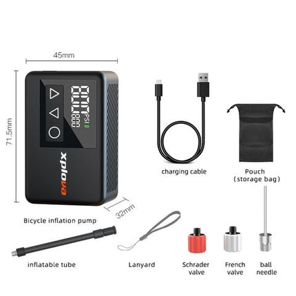 BICYCLE PARTS - MINI ELECTRIC PUMP - XPLOVA MP1 - A/V & F/V, W/AIR HOSE, BALL NEDDLE, STORAGE BAG, USB TYPE C CABLE, MAX: 120 PSI.