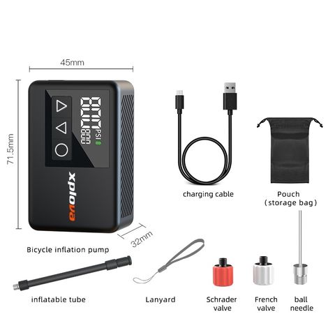 BICYCLE PARTS - MINI ELECTRIC PUMP - XPLOVA MP1 - A/V & F/V, W/AIR HOSE, BALL NEDDLE, STORAGE BAG, USB TYPE C CABLE, MAX: 120 PSI.