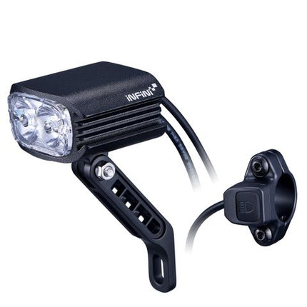 BICYCLE PARTS - FRONT LIGHT FOR E - BIKE - 1000 LUMENS, 14 WATT, 12 - 36V, HIGH BEAM FUNCTION W/300MM SWITCH CABLE, W/HB12 STEM MOUNT W/1200MM CABLE, FORK MOUNTING OPTION, BLACK