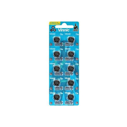 BICYCLE PARTS - BATTERY - 1.5V BUTTON CELL, ALKALINE, LR43/L1142F, AUSTRALIAN STANDARDS APPROVED PACKAGING - 10 PIECES PER CARD