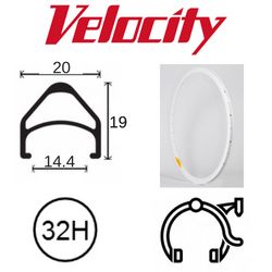 BICYCLE PARTS - RIM 700C X 14MM - VELOCITY AEROHEAD - 32H - (622 X 14) - PRESTA VALVE - RIM BRAKE - D/W - WHITE (POWDER COATED) - MSW