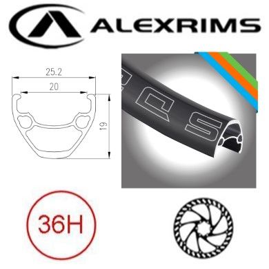 BICYCLE PARTS - RIM 29ER X 20MM - ALEX SD20 - 36H - (622 X 20) - FRENCH VALVE - DISC BRAKE - D/W - BLACK - EYELETED - TUBELESS READY - (ERD 599MM)
