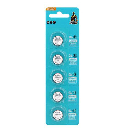 BICYCLE PARTS - BATTERY - 3V BUTTON CELL, LITHIUM, CR1620, AUSTRALIAN STANDARDS APPROVED PACKAGING - 5 PIECES PER CARD