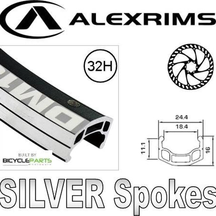 BICYCLE PARTS - WHEEL - 700C ALEX DM18 D/W 32H A/V EYELETTED M/E BLACK RIM, FRONT DYNAMO Q/R (100MM OLD) 6 BOLT DISC SEALED SP BLACK HUB, MACH1 SILVER SPOKES