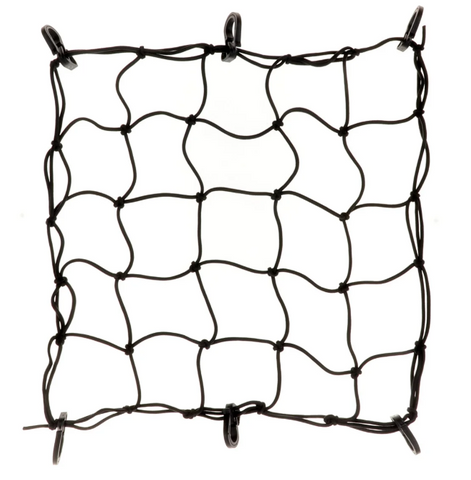 BICYCLE PARTS - CARGO LUGGAGE NET - STRONG ELASTICATED WEBBING, CORD DIA: 4MM, 4 PP HOOKS, 12 X 12 , BLACK
