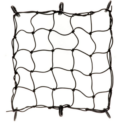 BICYCLE PARTS - CARGO LUGGAGE NET - STRONG ELASTICATED WEBBING, CORD DIA: 4MM, 6 PP HOOKS, 18 X 18 , BLACK