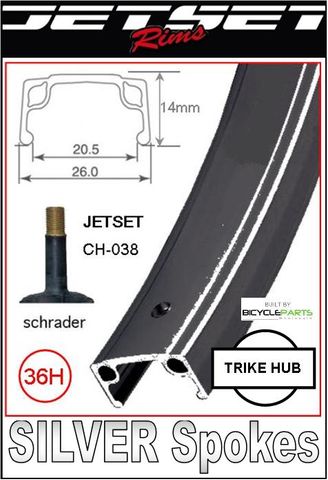 Gomier Jetset CH-038 Trike Hub Rear Wheel 24 Inch Black Aluminum With Silver Spokes Schrader Valve 36H For Cycling Accessories