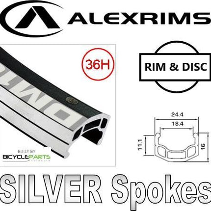 Alex Rims Alexrims 26 Inch DM18 36H Aluminum Rim Front 15mm T/a Black Rim With Silver Spokes For Disc Brakes