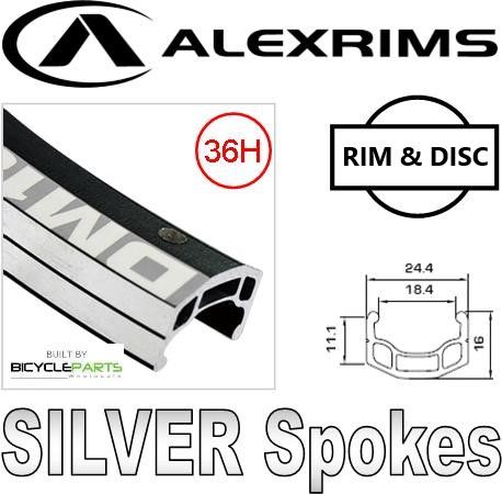 Alex Rims Alexrims 26 Inch DM18 36H Aluminum Rim Front 15mm T/a Black Rim With Silver Spokes For Disc Brakes
