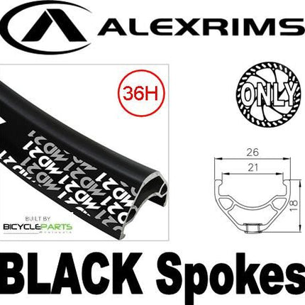 Alex Rims Alexrims MD21 26 Inch 36H Disc Brake Front Wheel Rim For Cycling, Black Aluminum Alloy, Novatec Hub, Black Spokes, 21mm Width