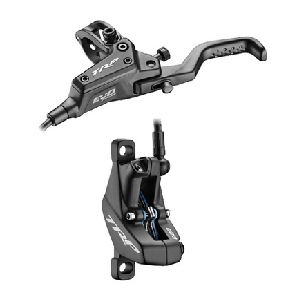 BICYCLE PARTS - TRP DHR EVO PRO FRONT, DISC BRAKE SET, FRONT, FOR RIGHT HAND, ALLOY, HYDRAULIC 4 - PISTON. BLACK (USES 2.3MM ROTOR ONLY - ROTOR NOT INCLUDED)