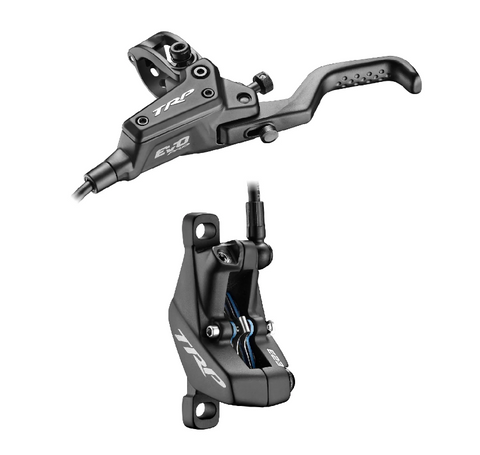 BICYCLE PARTS - TRP DHR EVO PRO FRONT, DISC BRAKE SET, FRONT, FOR RIGHT HAND, ALLOY, HYDRAULIC 4 - PISTON. BLACK (USES 2.3MM ROTOR ONLY - ROTOR NOT INCLUDED)