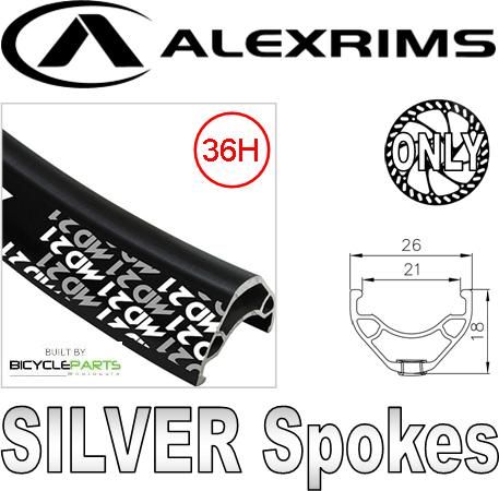 Alex Rims Alexrims MD21 26 Inch Black Wheel Rim With Silver Spokes For Mountain Bikes - 36 Hole Disc Brake Compatible