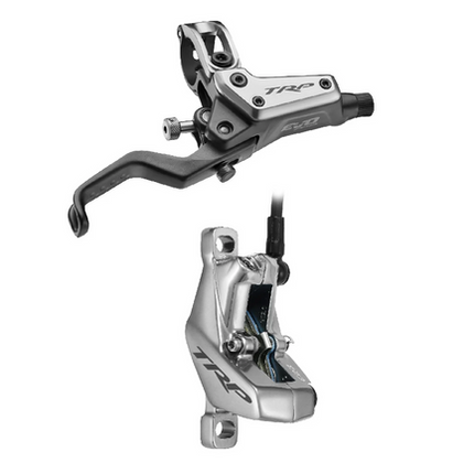BICYCLE PARTS - TRP DHR EVO PRO REAR, DISC BRAKE SET, REAR, FOR LEFT HAND, ALLOY, HYDRAULIC 4 - PISTON. SILVER/GREY - (USES 2.3MM ROTOR ONLY - ROTOR NOT INCLUDED)