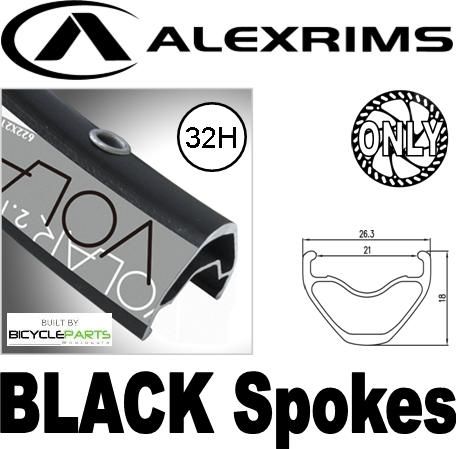Alex Rims Alexrims 700c/29er Volar 2.1 Disc Wheelset - Black Aluminum Rim, 32 Spoke Holes, 135mm Hub For 6 Bolt Disc Brakes, Mountain Bike