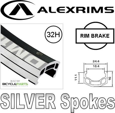 Alex Rims Alexrims 700C DM18 Bicycle Wheel Rim With Silver Spokes - Black, Eyeletted, 32 Hole, Disc And Rim Brake Compatible For Road And Mountain Bik