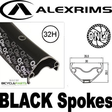 Alex Rims WHEEL - 29ER ALEX MD30 32H P/j BLACK RIM, FRONT 15MM T/a (110MM OLD) 6 BOLT DISC SEALED BEAR PAWL BLACK HUB, BLACK SPOKES