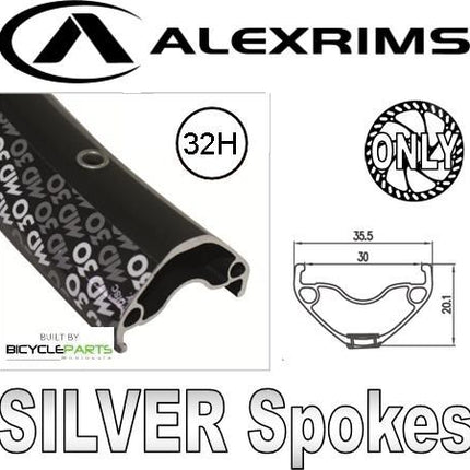 Alex Rims WHEEL - 29ER ALEX MD30 32H P/j BLACK RIM, FRONT 15MM T/a (100MM OLD) 6 BOLT DISC SEALED NOVATEC LIGHT WEIGHT BLACK HUB, SILVER SPOKES