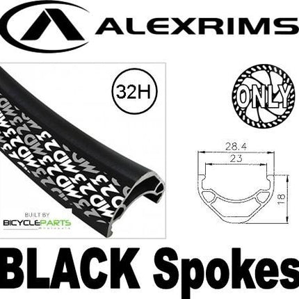 Alex Rims Alexrims 29er MD23 32H Black Aluminum Rim With Novatec Hub And Black Spokes For Disc Brakes