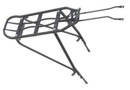 BICYCLE PARTS - CARRIER - REAR CARRIER, ADJUSTABLE FOR 26 - 29ER DISC BIKES, 21CM LONG FITTINGS, ALLOY, BLACK (L380 X W140)