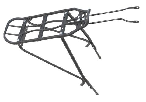 BICYCLE PARTS - CARRIER - REAR CARRIER, ADJUSTABLE FOR 26 - 29ER DISC BIKES, 21CM LONG FITTINGS, ALLOY, BLACK (L380 X W140)