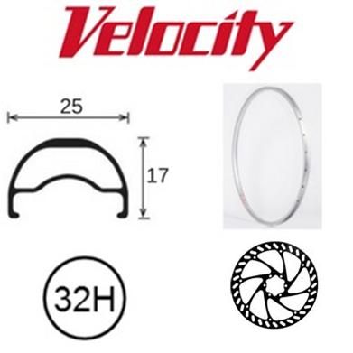 BICYCLE PARTS - VELOCITY RIM - BLUNT SL 26 (559) 32H SILVER, DISC SPECIIFIC OD 25 X 17MM