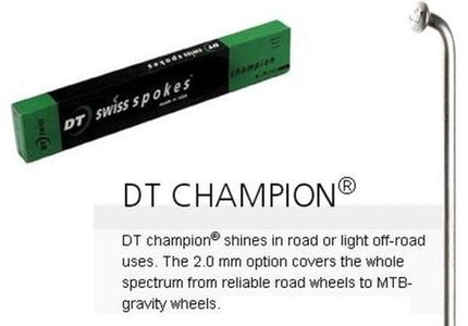 BICYCLE PARTS - SPOKES - DT CHAMPION SPOKE, 266MM, SILVER (SOLD INDIVIDUALLY) - 14G (2.0MM), J HOOK, STAINLESS STEEL