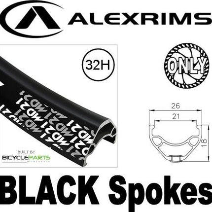 Alex Rims Alexrims MD21 26 Inch 32H Black Alloy Rim Disc Brake Front Wheel Hub Spoke