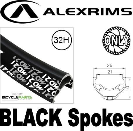 Alex Rims Alexrims MD21 26-inch Rear Bicycle Wheel - Black Alloy Rim, 32H, 12mm Thru Axle, 6-Bolt Disc Hub, Novatec, Mach 1 Spokes