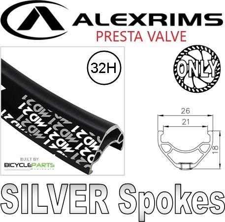 Alex Rims WHEEL - 29ER ALEX MD21 32H P/j BLACK RIM WITH EYELETS, FRONT 15MM T/a (110MM OLD) 6 BOLT DISC SEALED BEAR PAWL BLACK HUB, MACH 1 SILVER SPOK