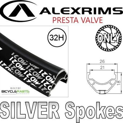 Alex Rims WHEEL - 29ER ALEX MD21 32H P/j BLACK RIM, FRONT 20MM T/a (110MM OLD) 6 BOLT DISC SEALED NOVATEC BLACK HUB, MACH 1 SILVER SPOKES