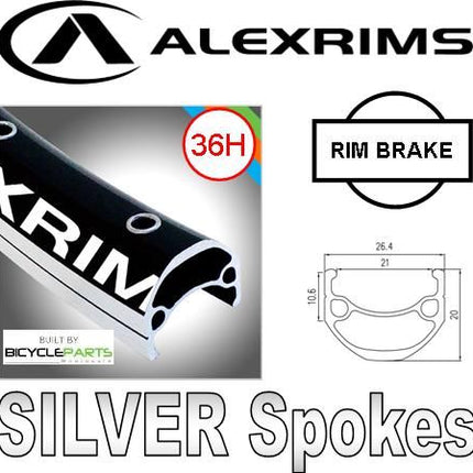 Alex Rims Alexrims 29er DM21 Aluminum Rim Brake Wheelset With Silver Spokes For Cycling - 700c, 36 Hole, 100mm Front Hub