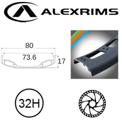 BICYCLE PARTS - RIM 26 X 73MM - ALEX BLIZZERK 80 - 32H - (559 X 73) - PRESTA VALVE - DISC BRAKE - D/W - BLACK