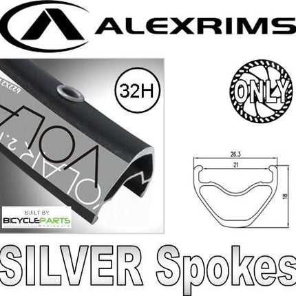 BICYCLE PARTS - WHEEL - 27.5 / 650B ALEX VOLAR 2.1 D/W 32H F/V SLEEVE EYELETTED D/S BLACK RIM, FRONT DYNAMO Q/R (100MM OLD) 6 BOLT DISC SEALED SP BLACK HUB, MACH1 SILVER SPOKES