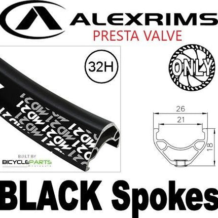 BICYCLE PARTS - WHEEL - 29ER ALEX MD21 32H P/J BLACK RIM, FRONT DYNAMO Q/R (100MM OLD) 6 BOLT DISC SEALED SP BLACK HUB, MACH 1 BLACK SPOKES
