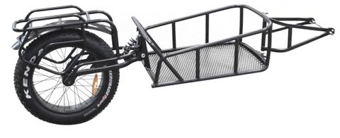 BICYCLE PARTS - TRAILER - 20 X 4 (FAT) SINGLE WHEEL WITH SUSPENSION, OPEN CARGO HOLD & PANNIER RACKS. STEEL FRAME.MAXIMUM LOAD: 45KG MAX SPEED LOADED: 40KPH BAG TO SUIT SEE 9810B