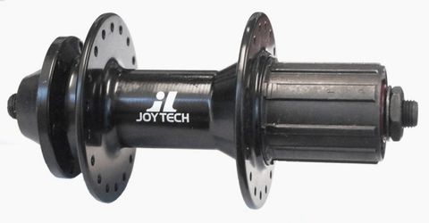 BICYCLE PARTS - HUB, JOYTECH 8/10 SPEED CASSETTE 6 BOLT DISC BLACK ALLOY Q/R 36H (135MM OLD)